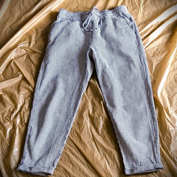 WOMEN'S J.CREW COTTON STRIPPED CROPPED CUFFED PANTS, SZ 4 - Picture 1 of 5